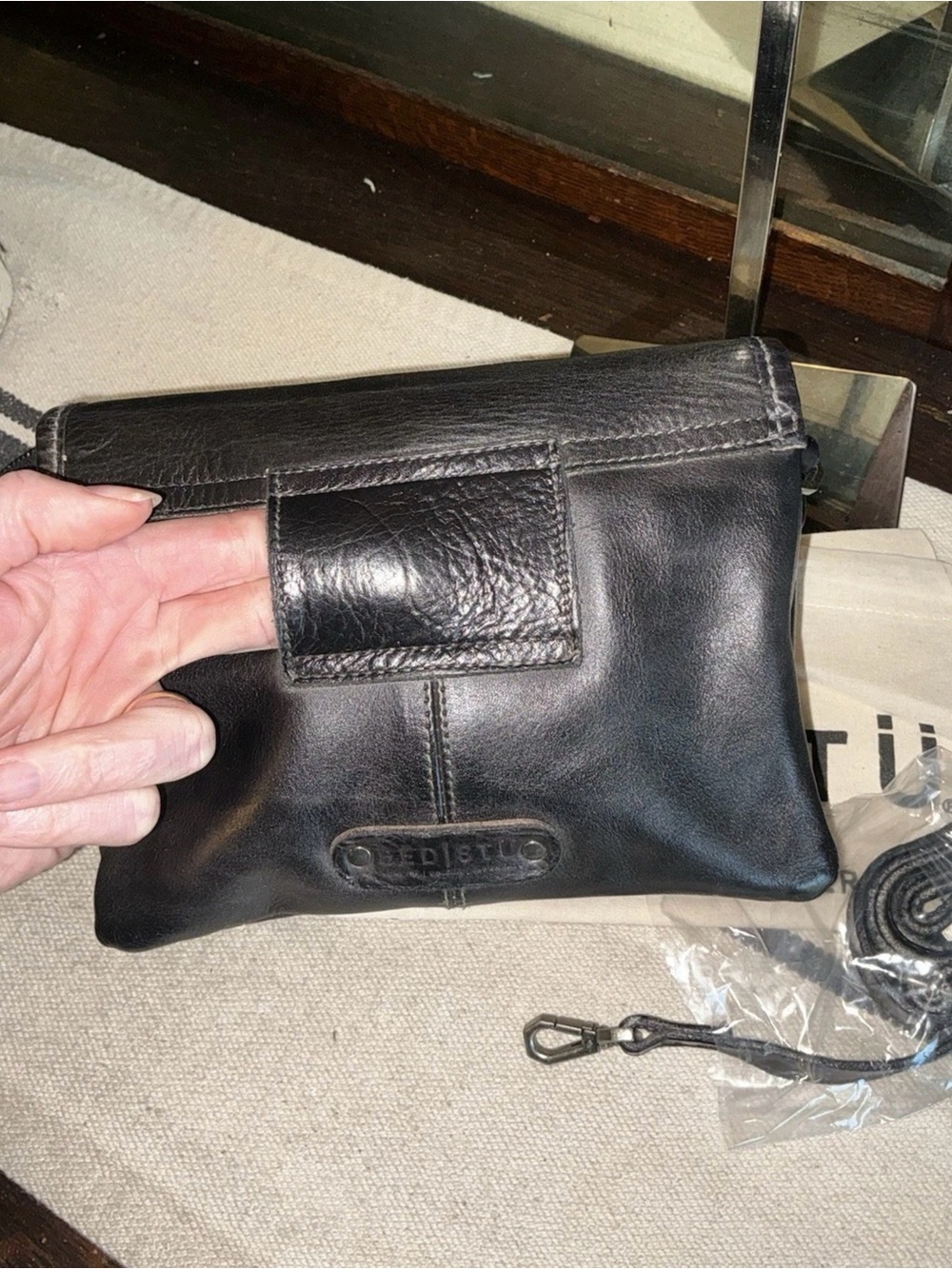 NWT Bed Stu Leather Ziggy Clutch Crossbody Belt Bag Black Rustic MSRP $210 - Picture 14 of 16